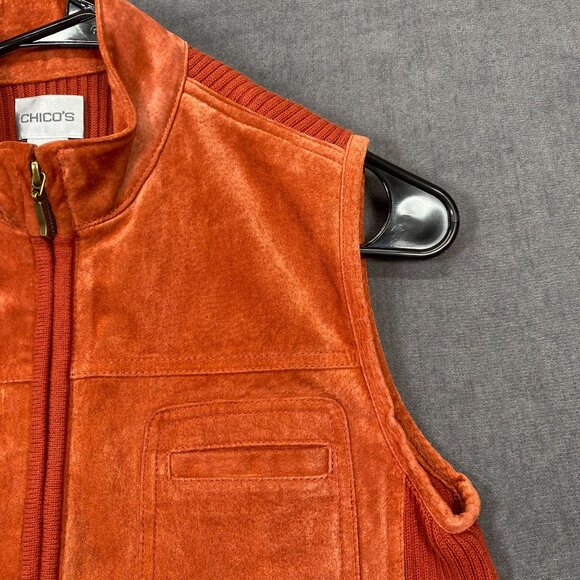 Chicos Womens Suede & Knit Rust Orange Sleeveless Vest With Gold Zipper Size 1 - Picture 10 of 12